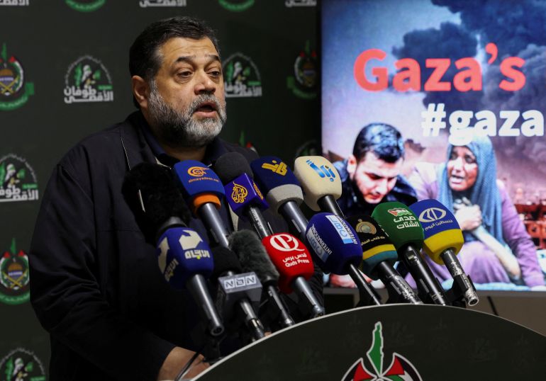 Hamas official Osama Hamdan speaks at a news conference in Beirut