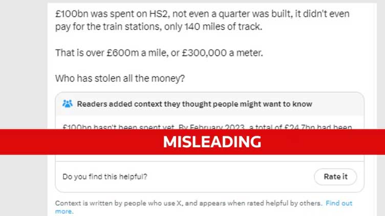 UK has spent 27 billion on HS2 rail project so far, not 100 billion