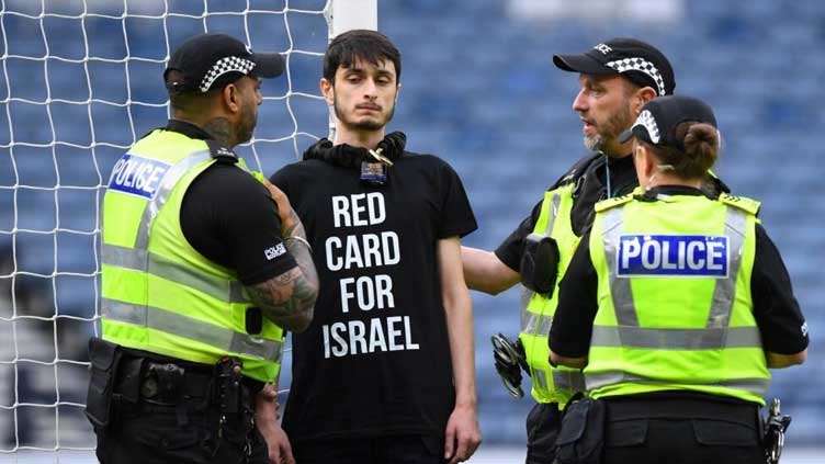 Protester chains himself to goalpost delaying Scotland-Israel women's match