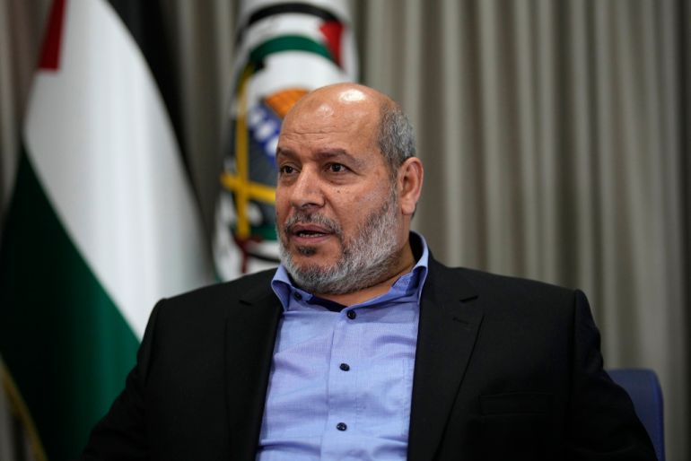 Khalil al-Hayya, a high-ranking official with the Palestinian militant group, who has represented it in negotiations for a ceasefire and hostage exchange deal, speaks during an interview for The Associated Press, in Istanbul, Turkey, Wednesday, April 24, 2024. (AP Photo/Khalil Hamra)
