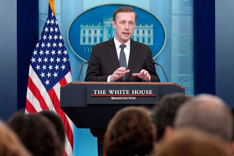White House national security adviser Jake Sullivan speaks during the daily briefing at the White House in Washington, Monday, May 13