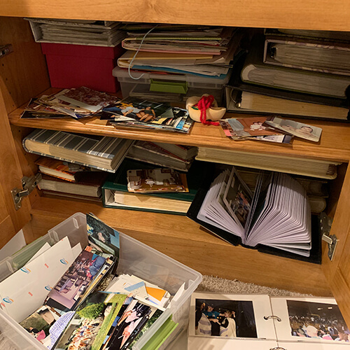 organize photos messy photo closet