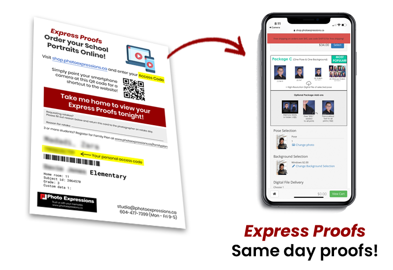 Express Proofs same day school portraits